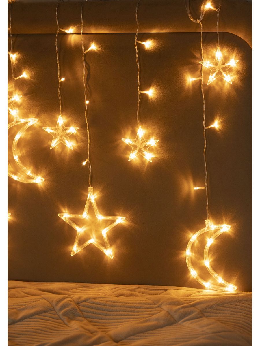 Светодиодная гирлянда шторка-светильник луна и звезды, 3,5 м (LED star moon curtain light)