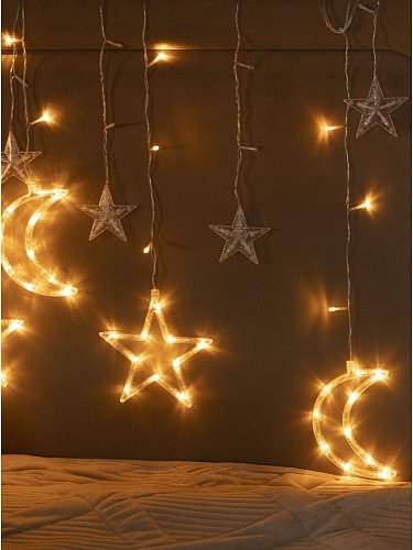 Светодиодная гирлянда шторка-светильник луна и звезды, 3,5 м (LED star moon curtain light)