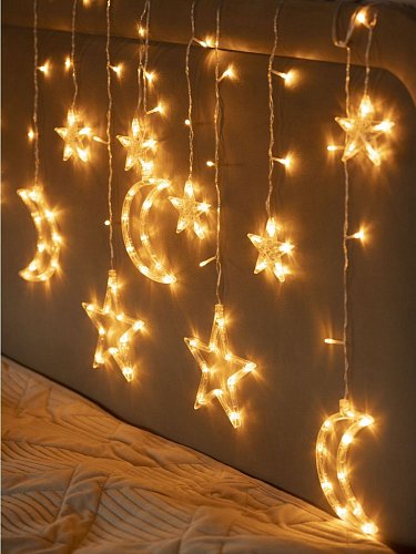 Светодиодная гирлянда шторка-светильник луна и звезды, 3,5 м (LED star moon curtain light)